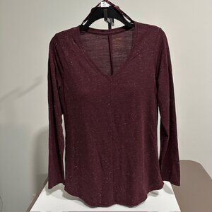 Women Modern Essentials V-neck Metallic Tunic Long Sleeves Burgundy Top Apt. 9